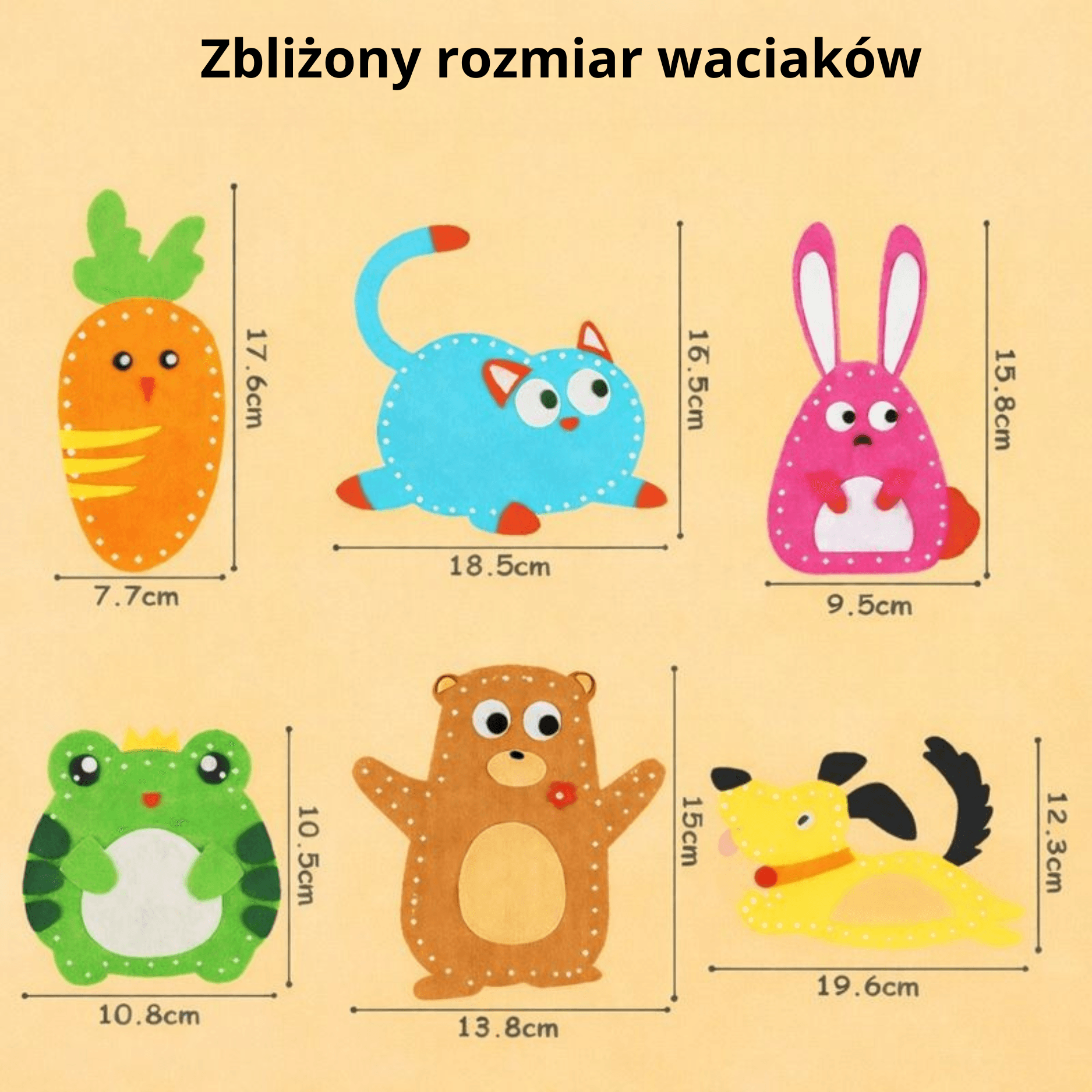 Waciaki - zestaw do nauki szycia dla dzieci (6 sztuk)